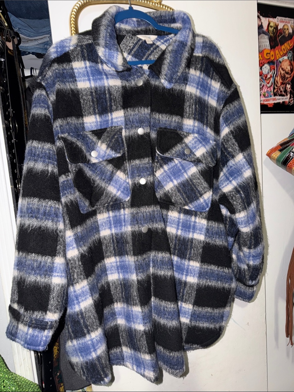 Terra & Sky Blue and Black Plaid Plus Size Jacket